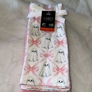 NWT Halloween Pink Bow Ghost Kitchen Towel Set